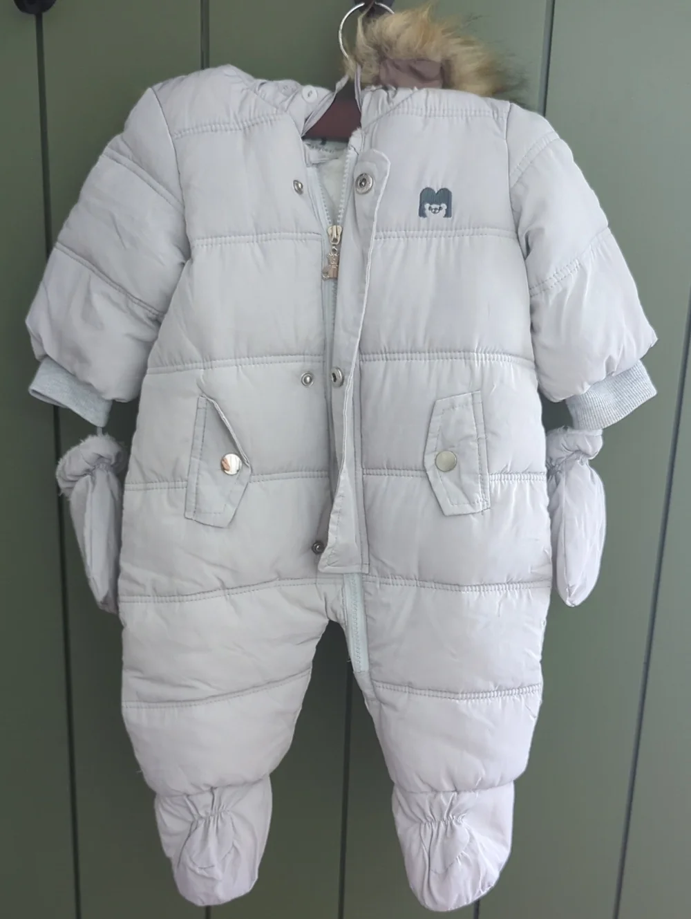 Unbranded Kids Light Gray Puffer Snowsuit with Hood